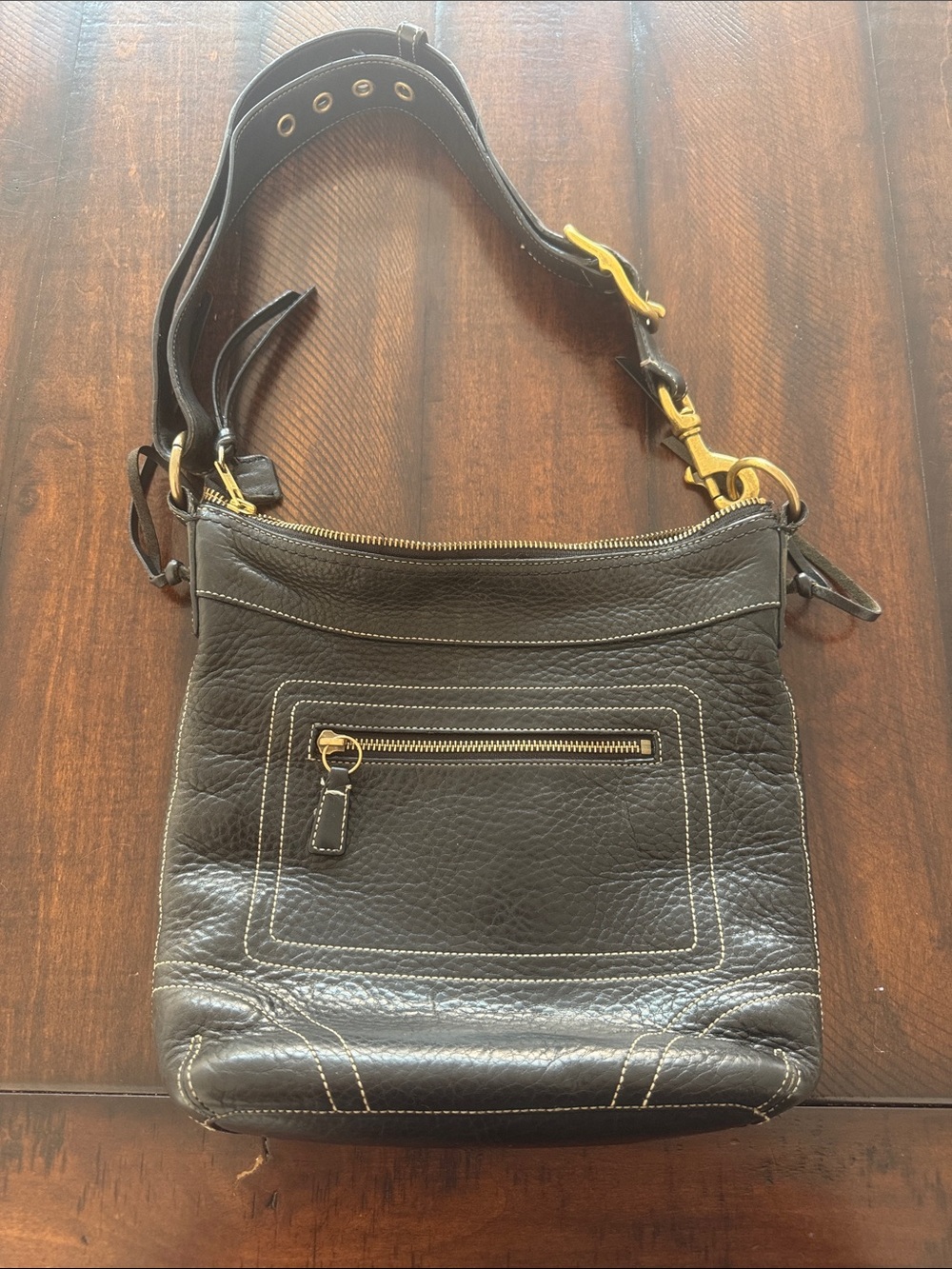 Coach Black Leather Crossbody Bag with Gold Hardware